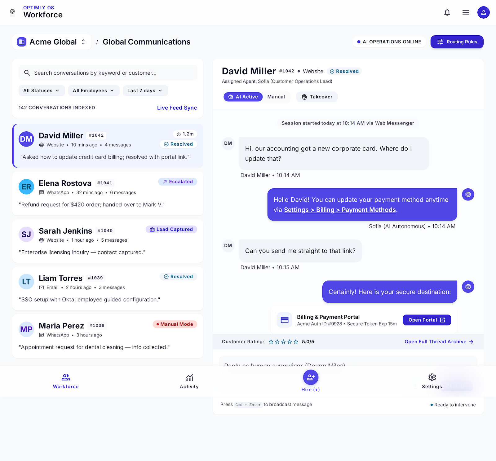 Optimly Live Workspace Conversation Execution