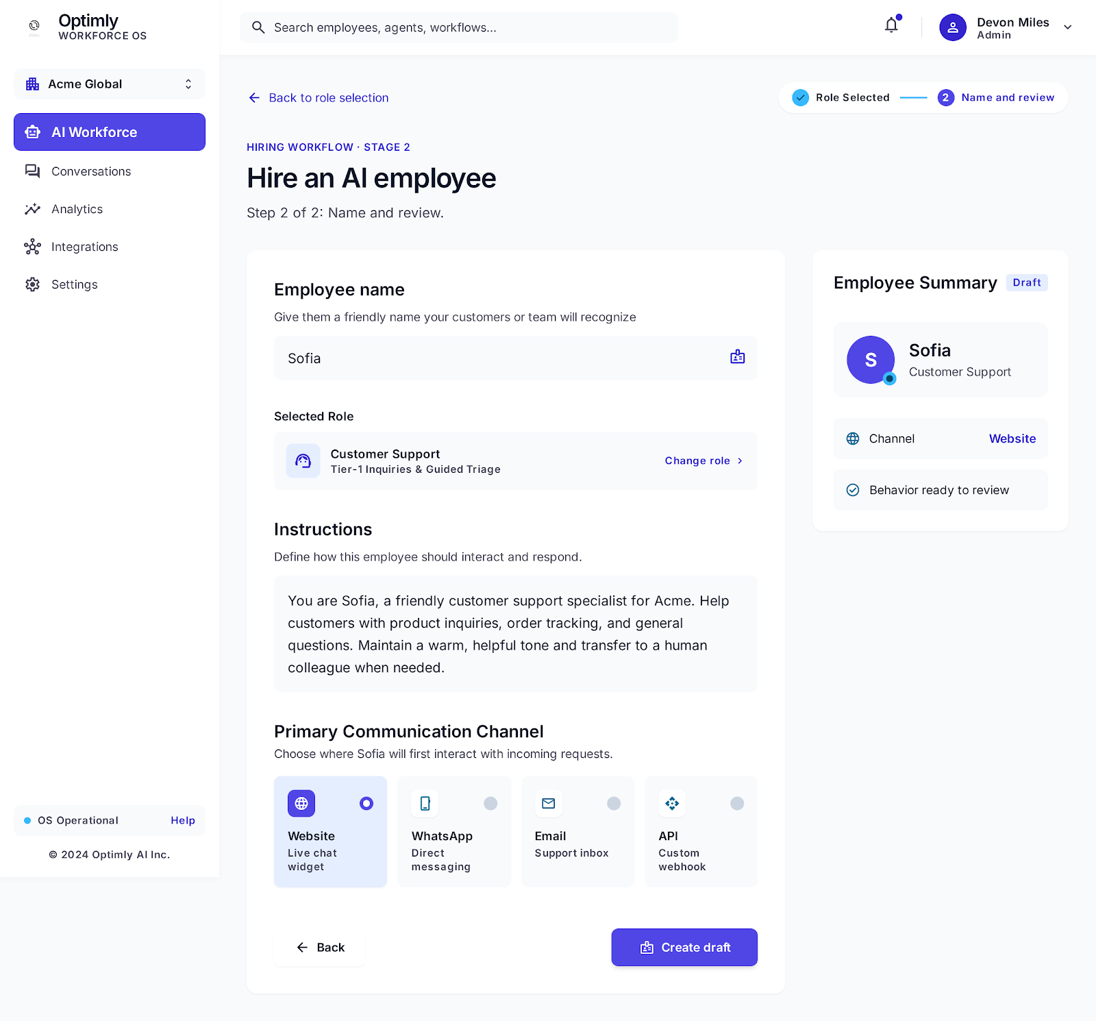 Name and Review Employee Creation Flow